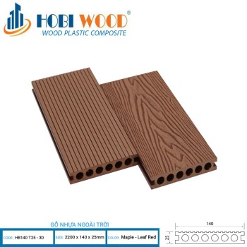 WPC decking Hobi Wood HB140T25-3D Maple - Leaf Red